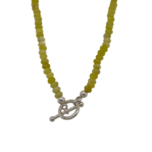 Jade Glass hand beaded choker necklace with alternating silver fill beads.