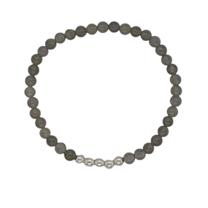 Labradorite hand beaded bracelet with (5) silver 4mm balls.