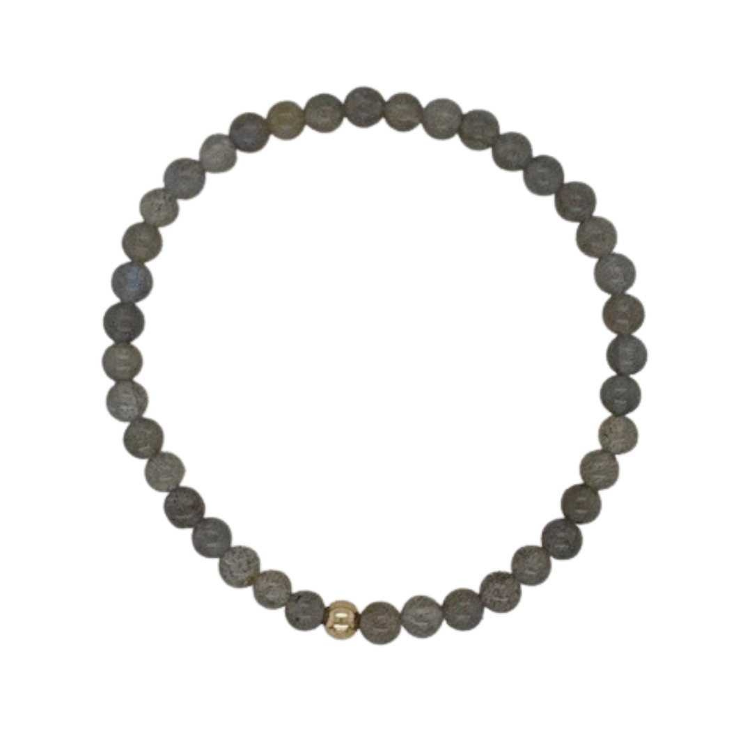 Labradorite hand beaded bracelet with (1) 4mm gold fill ball.