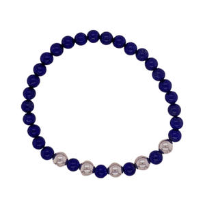 Lapiz hand beaded bracelet with 5 scattered silver balls.
