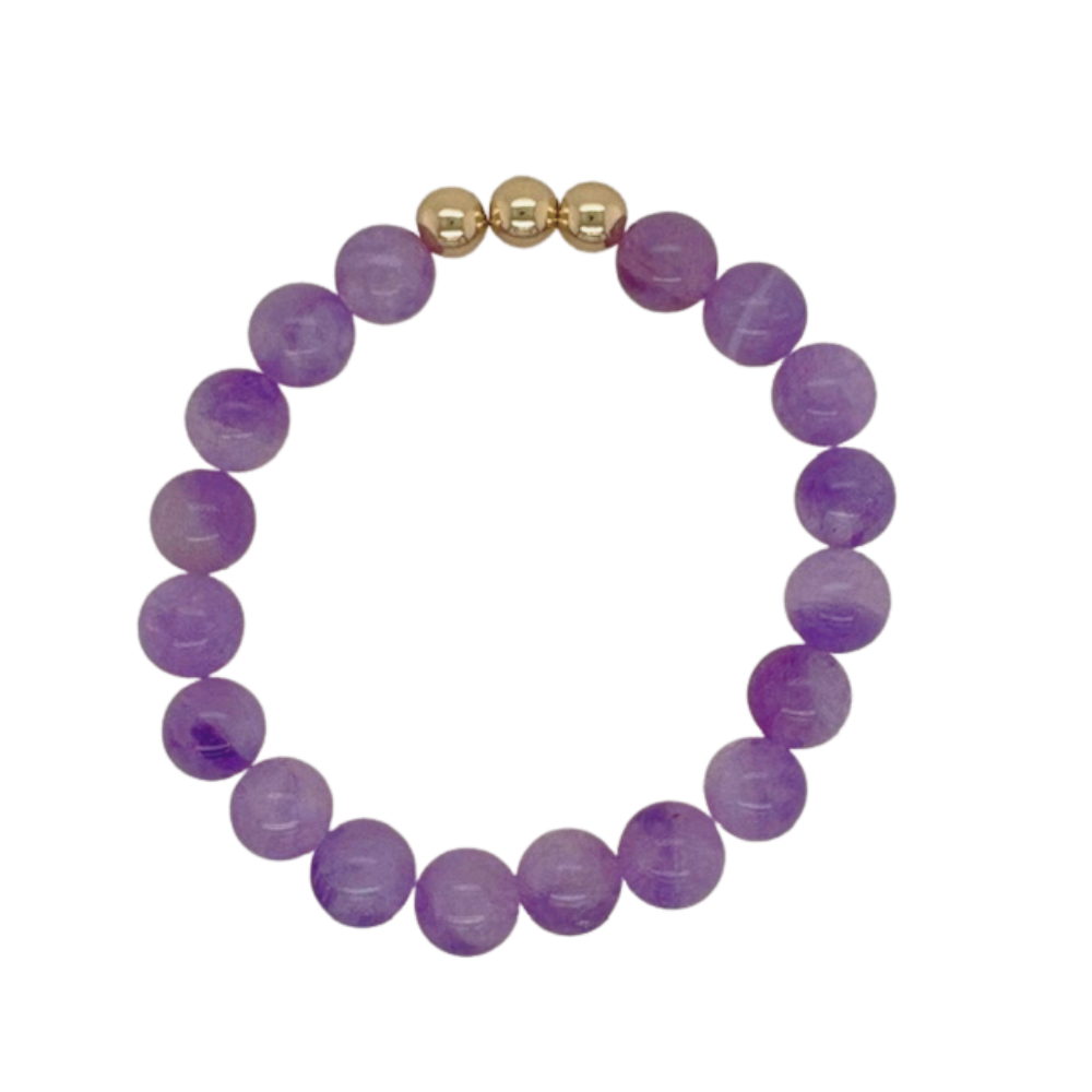 Lavender Jade hand beaded bracelet with gold fill beads.