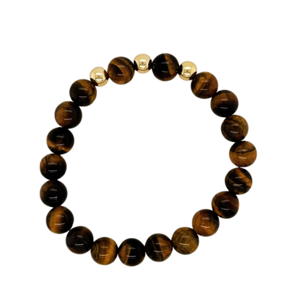 Dark Tiger's Eye hand beaded bracelet with gold fill beads.