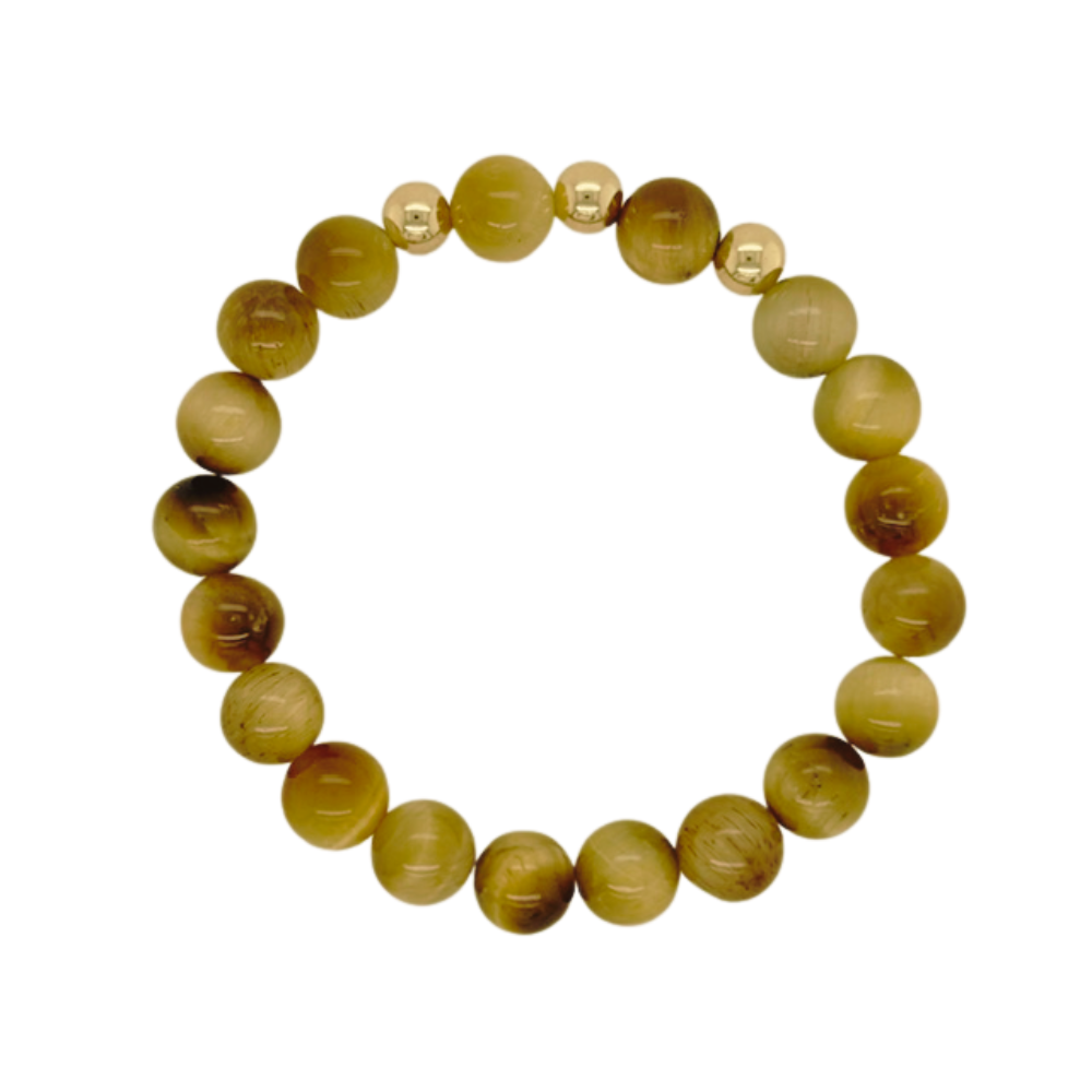 Light Tiger's Eye hand beaded bracelet with gold fill beads.