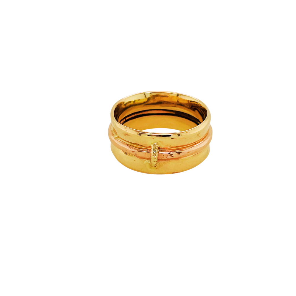 14K yellow gold ring with 14K rose accent band.