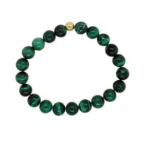 Malachite hand beaded with a single gold fill bead.
