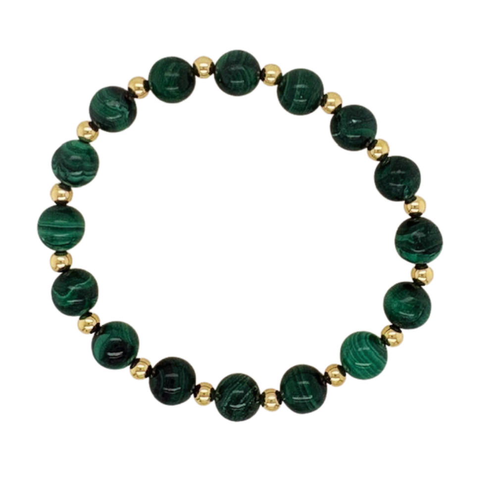 Malachite hand beaded with a alternating gold fill bead