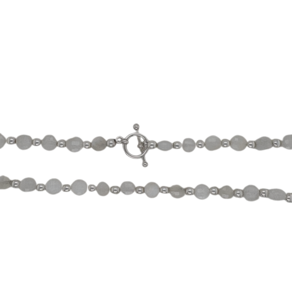 Moonstone hand beaded necklace with alternating silver beads.