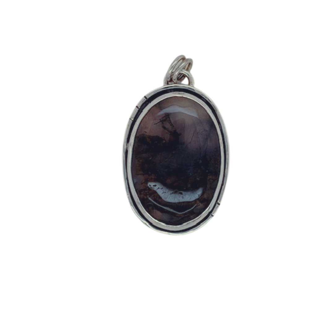 Sterling silver oval Moss Agate.