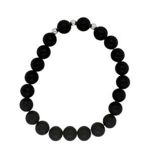 Large Onyx hand beaded bracelet with silver beads.