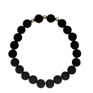 Large Onyx hand beaded bracelet with gold fill beads