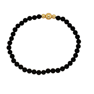 Glossy Onyx hand beaded bracelet with gold fill beads.