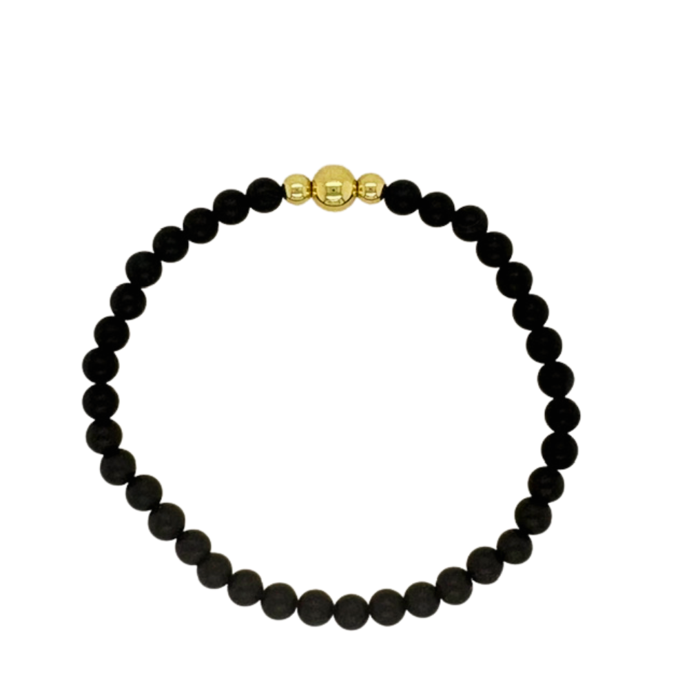 Matte Onyx hand beaded bracelet with gold fill beads.