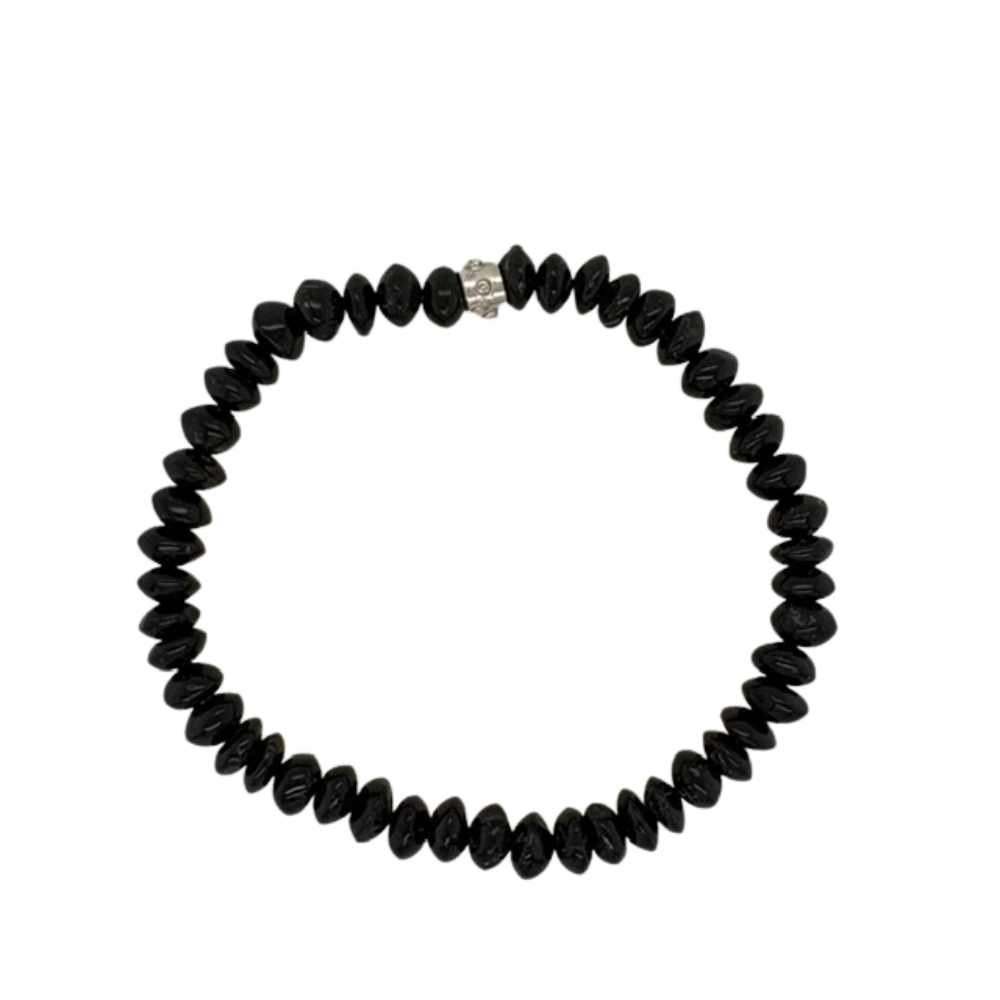 Onyx hand beaded bracelet with silver accent.