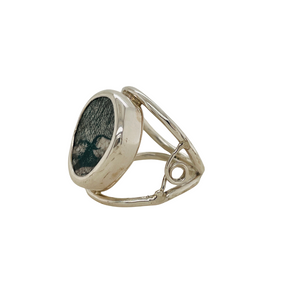 Sideview sterling silver green Chaney Ring.
