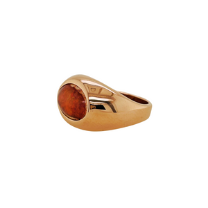Side view 14k rose gold Mexican opal ring.
