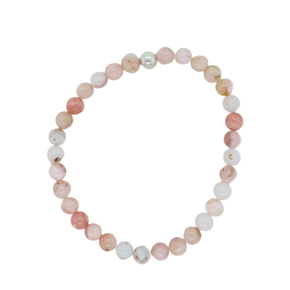 Pink Opal hand beaded bracelet with silver fill bead.