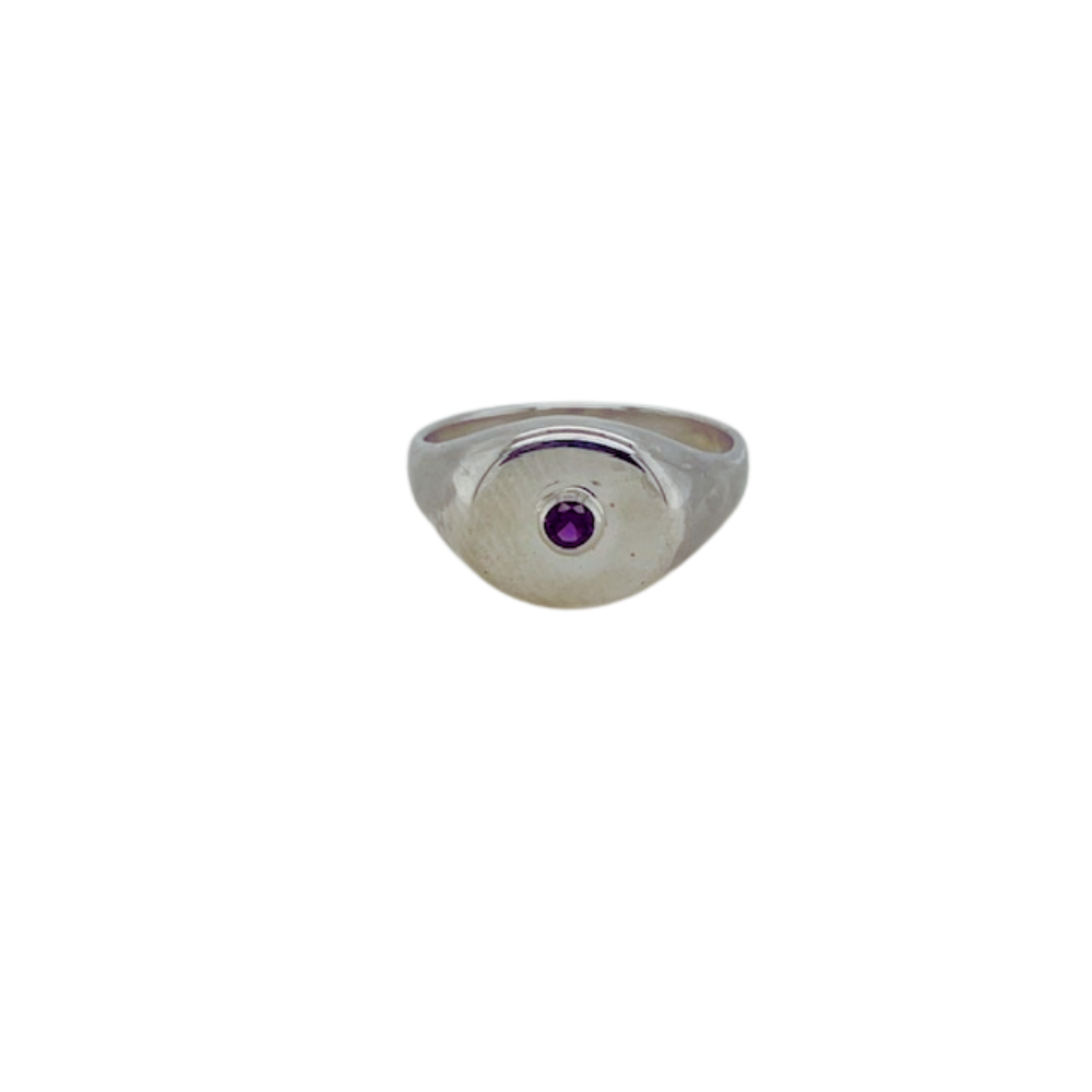 Sterling silver amethyst signet ring.