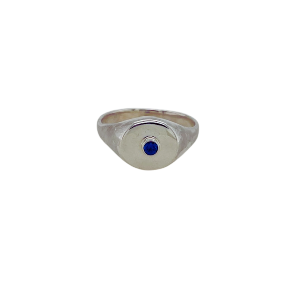 Sterling silver sapphire signet ring.