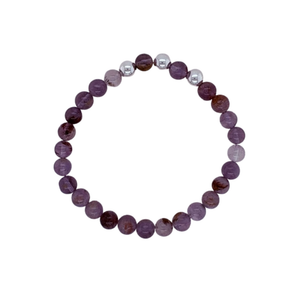 Lg. Super Seven hand beaded bracelet with silver beads.