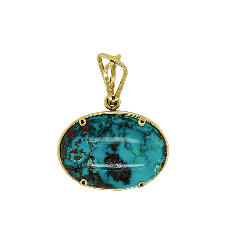 Persian Turquoise pendant set in 14K Yellow Gold.