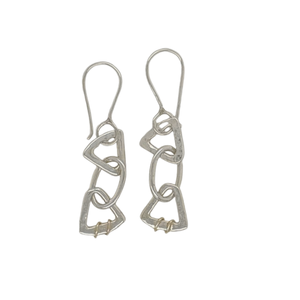 Sterling silver earrings with 14k gold wrap accent.