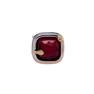 Sterling silver square Ruby with 14k yellow gold accents.