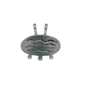 Back of sterling silver turquoise pendant with 14K accents.