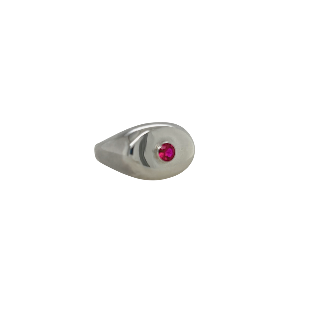 Sterling silver lab ruby signet ring.