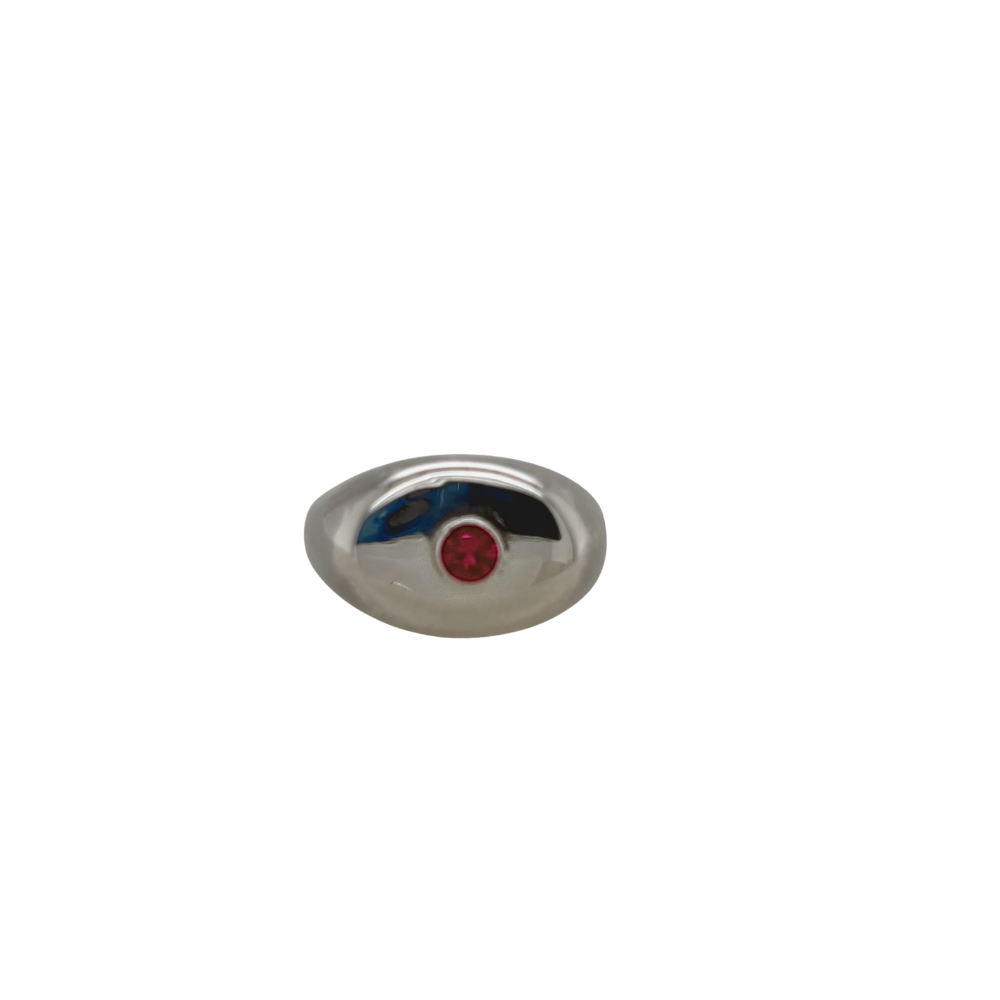 Sterling silver lab ruby signet ring.