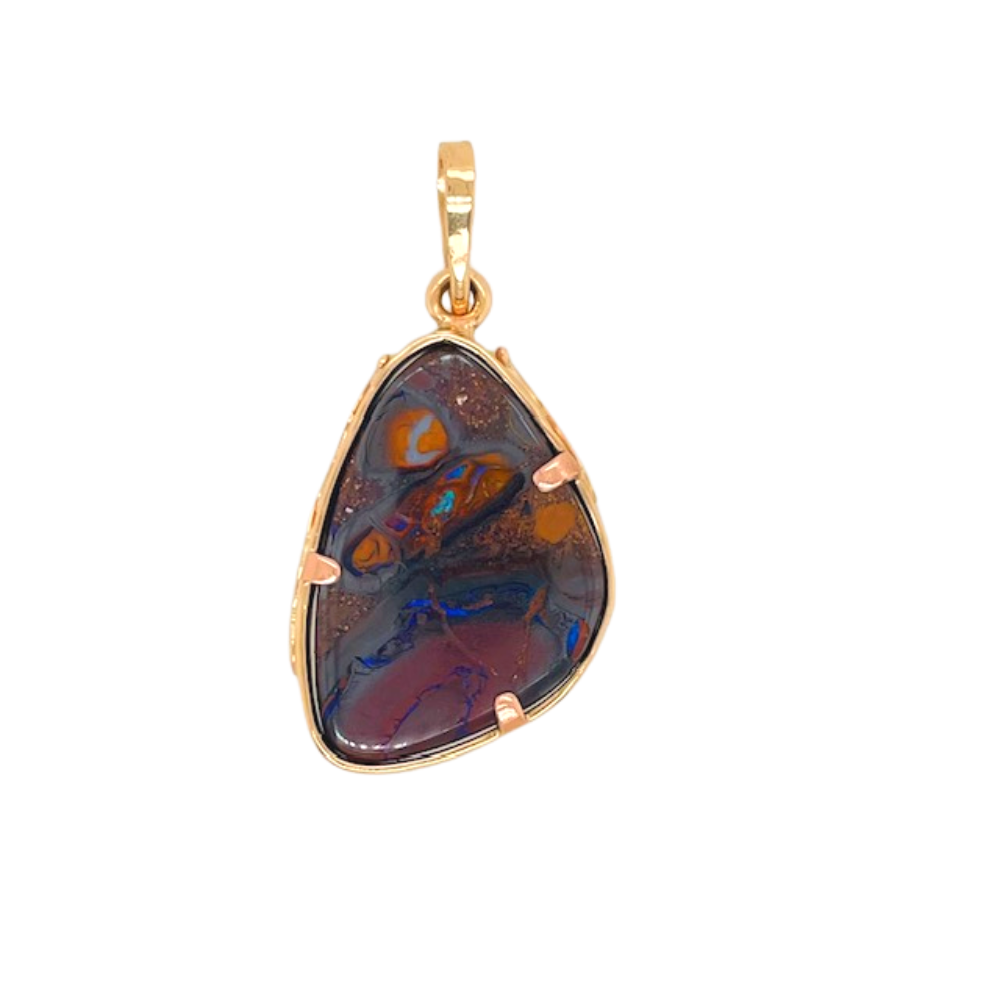 Petroglyph Australian Boulder Opal Pendant - Sterling Silver