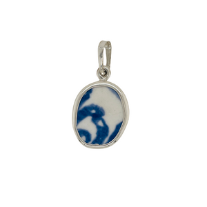 Double sided sterling silver blue Chaney pendant.