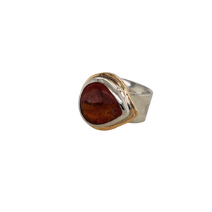 Sideview sterling silver Mexican Opal Ring with 14k yellow gold accent.