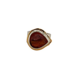 Sterling silver Mexican Opal Ring with 14k yellow gold accent.
