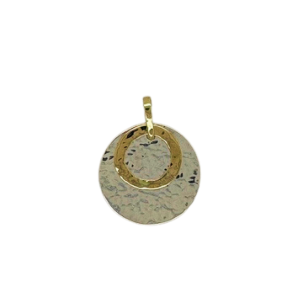 Sterling silver pendant with 14K yellow gold accent and bale.