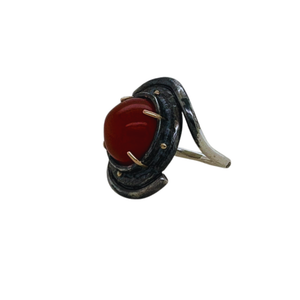 Sideview sterling silver oxidized Carnelian ring with 14k yellow accents.
