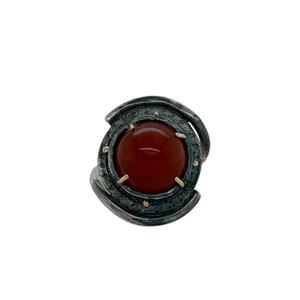 Sterling silver oxidized Carnelian ring with 14k yellow accents.