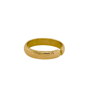 14k yellow gold hammered ring with open back.