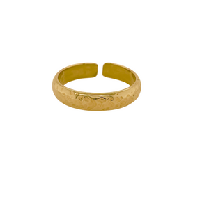 14k yellow gold hammered ring with open back.