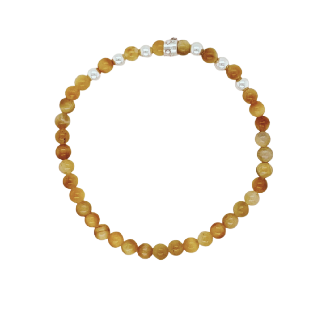 Tiger's Eye hand beaded bracelet with silver balls.