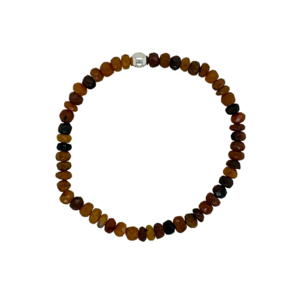 Faceted Tigers Eye hand beaded bracelet with a silver bead.