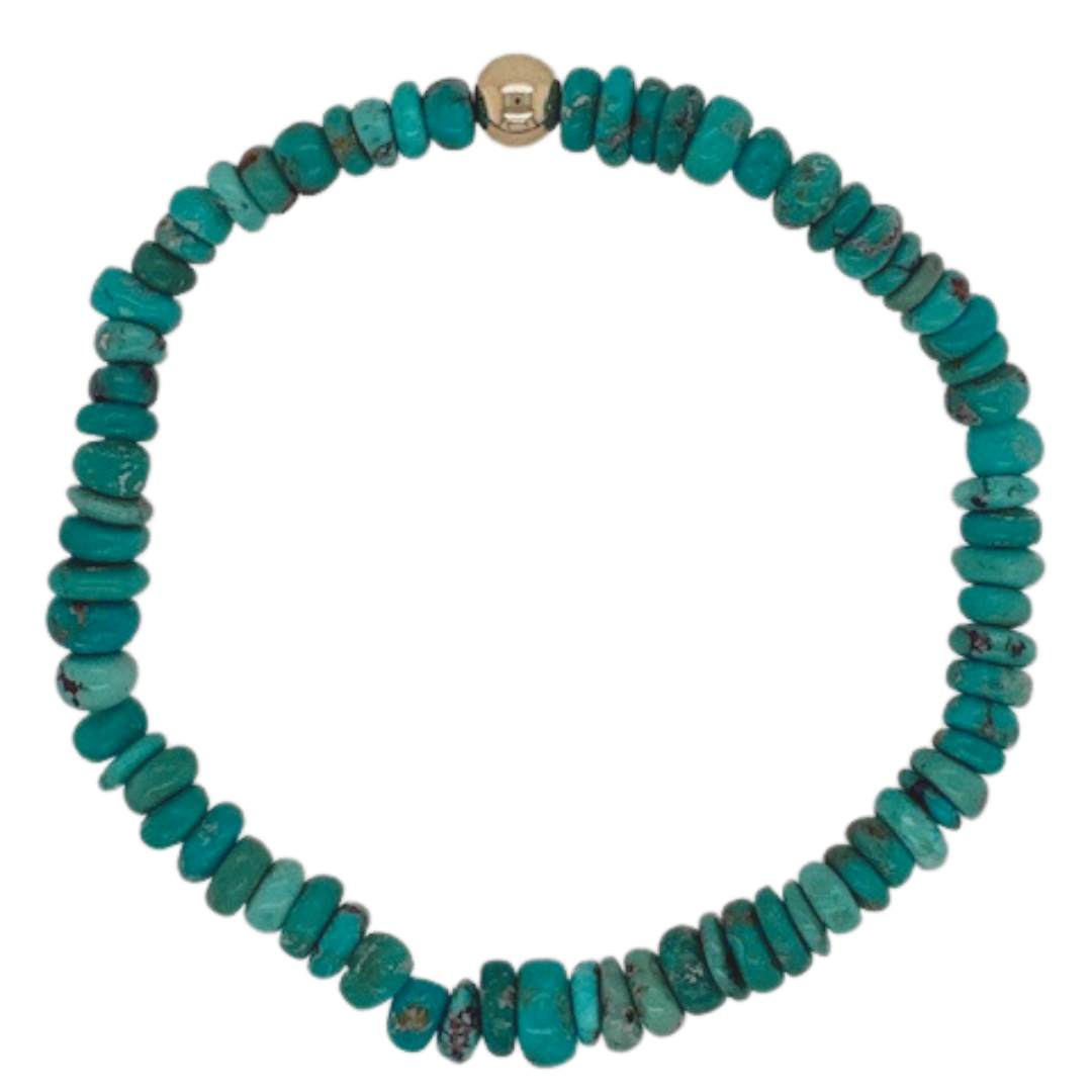 Turquoise hand beaded bracelet with (1) gold fill ball.