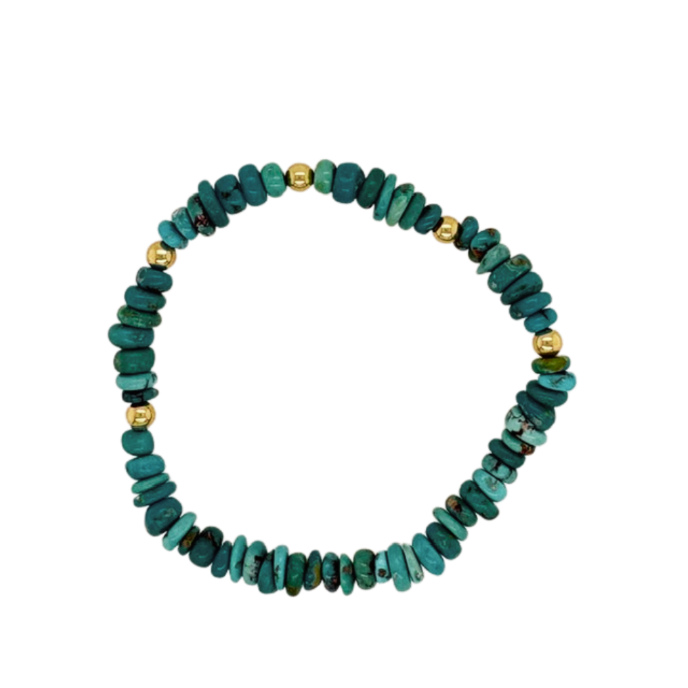 Turquoise 4mm hand beaded bracelet with (5) gold fill ball.