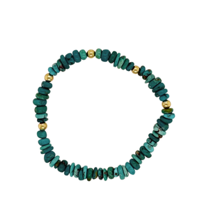 Turquoise 4mm hand beaded bracelet with (5) gold fill ball.