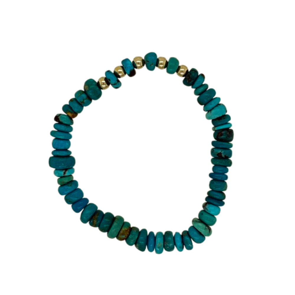 Turquoise 4mm hand beaded bracelet with (5) gold fill ball.