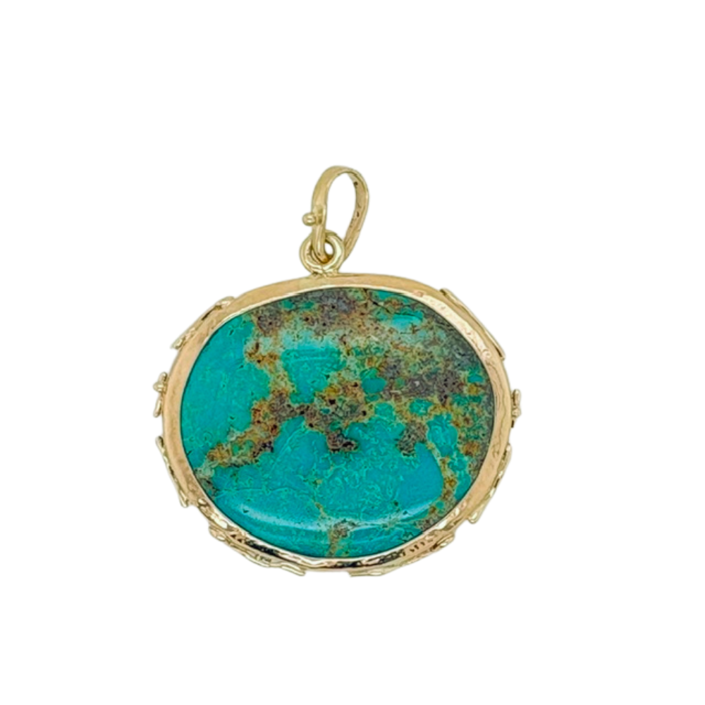 Persian Turquoise pendant set in 14K Yellow Gold.