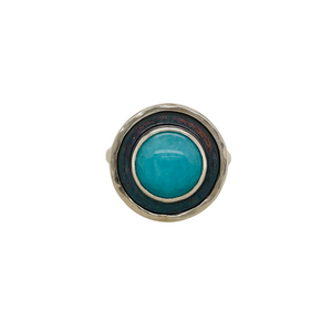 Round Persian Turquoise ring set in sterling silver.