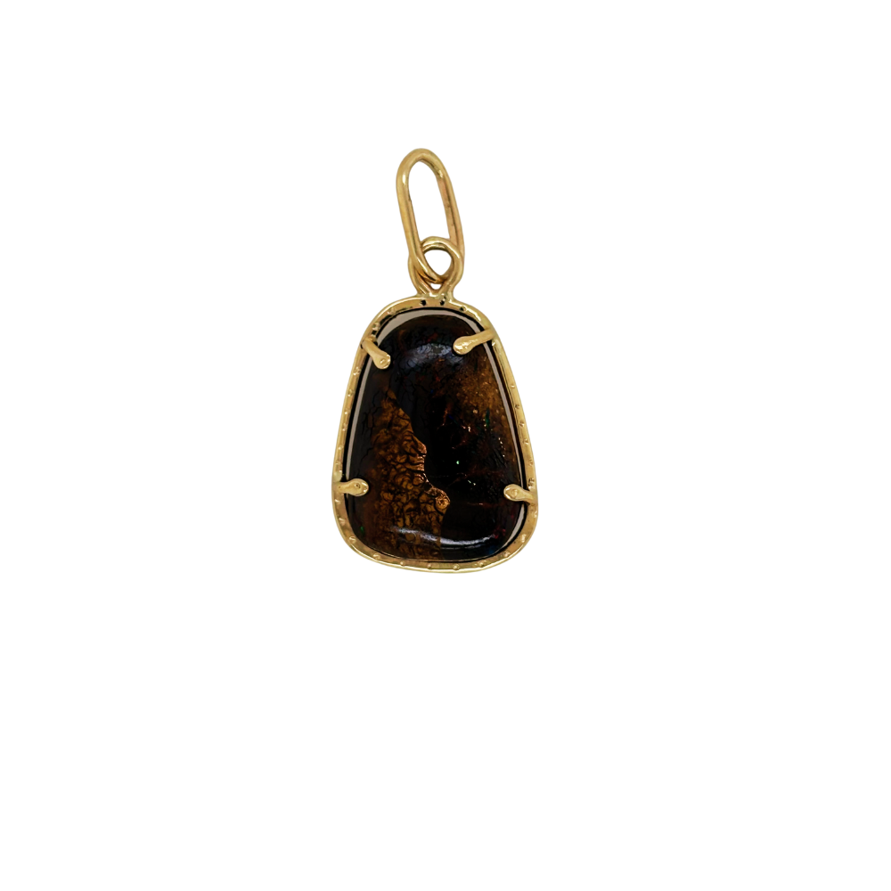 14K yellow gold Australian Boulder Opal Pendant.