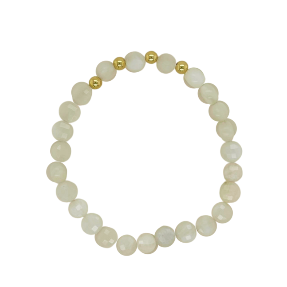 Moonstone hand beaded bracelet with gold fill beads.