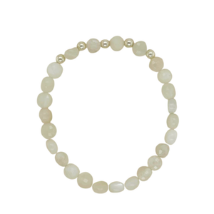 Moonstone hand beaded bracelet with silver beads.