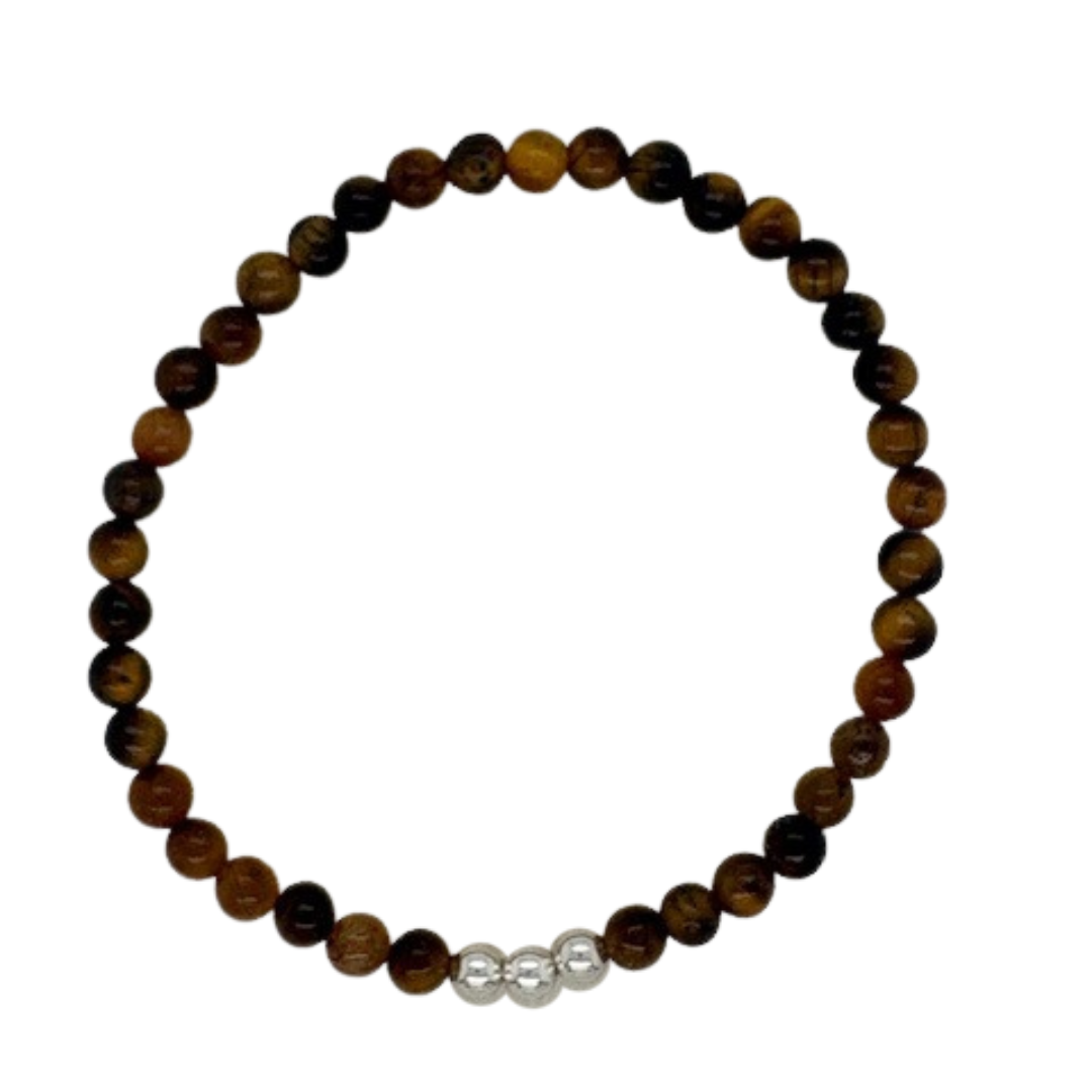 Tiger's Eye 4mm hand beaded bracelet with silver balls.